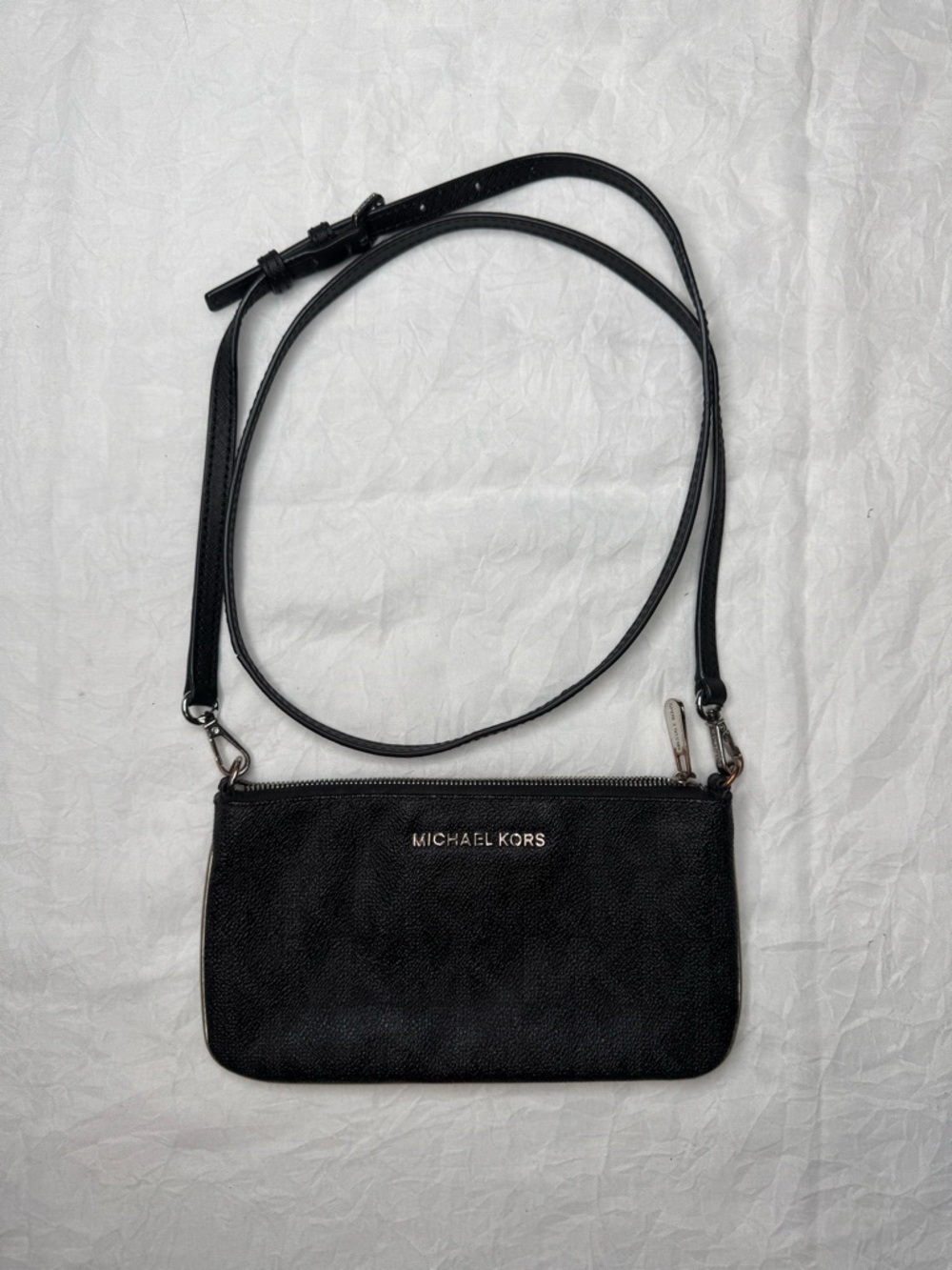 Michael Kors Jet Set Black Signature Logo Crossbody Bag With Adjustable Strap